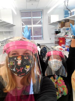  My labmate Kinsley and me in our face shields that just arrived!