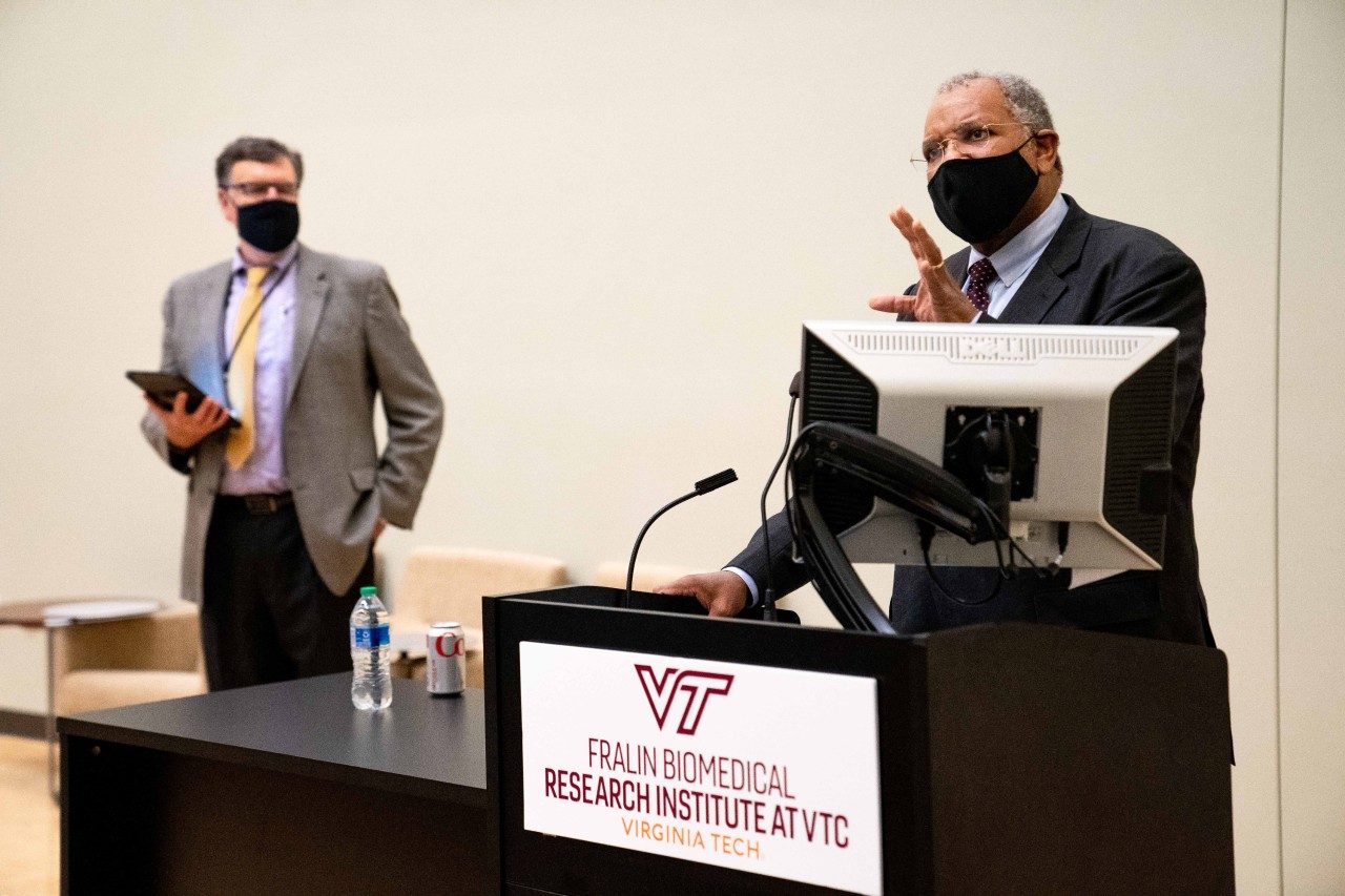 Michael Friedlander, executive director of the Fralin Biomedical Research Institute and Virginia Tech vice president of Health Sciences and Technology (left), and Dr. Brawley.