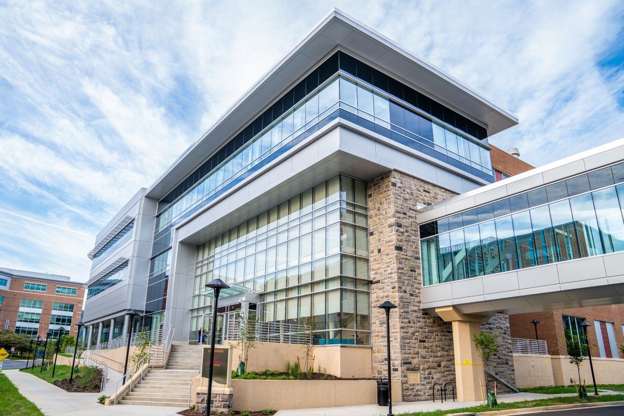 Exterior of the Fralin Biomedical Research Institute at VTC Addition, including the bridge leading to the Virginia Tech Carilion School of Medicine, and Fralin Biomedical Research Institute facilities at 2 Riverside Circle