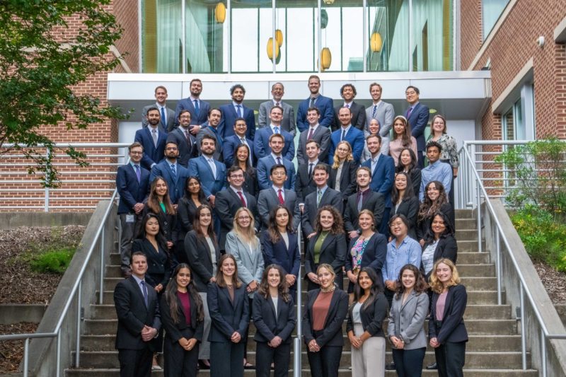 Group photo of the Class of 2027 in front of the VTCSOM building in Roanoke.